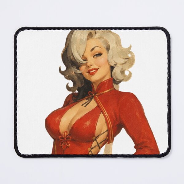 Item preview, Femme Fatale Pin-Up | Original Vintage Glamour Illustration in Red Dress designed and sold by Cosplayvintage.