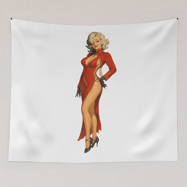 Item preview, Femme Fatale Pin-Up | Original Vintage Glamour Illustration in Red Dress designed and sold by Cosplayvintage.