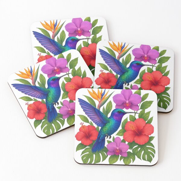 Item preview, Vibrant Tropical Hummingbird with Exotic Flowers designed and sold by VoidDraft.