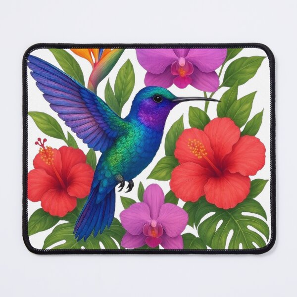 Item preview, Vibrant Tropical Hummingbird with Exotic Flowers designed and sold by VoidDraft.