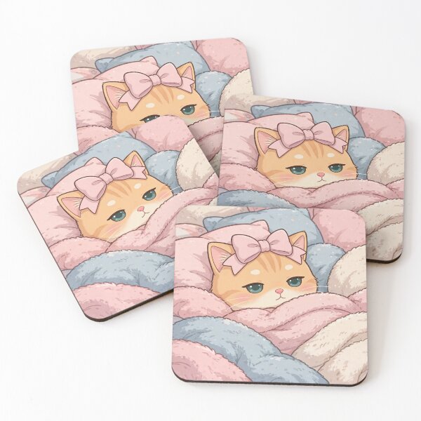Item preview, Sleepy Ginger Cat Wrapped in Cozy Pastel Blankets | Cute Kawaii Kitty designed and sold by Moody Vibes Studio.