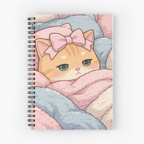 Item preview, Sleepy Ginger Cat Wrapped in Cozy Pastel Blankets | Cute Kawaii Kitty designed and sold by Moody Vibes Studio.