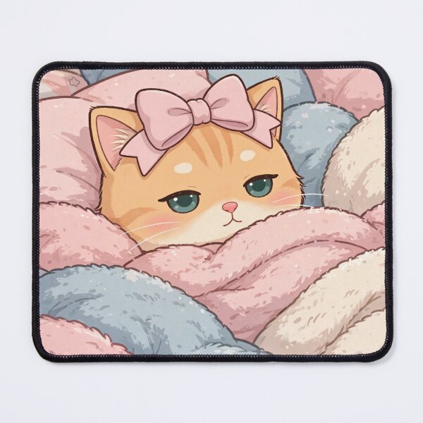 Item preview, Sleepy Ginger Cat Wrapped in Cozy Pastel Blankets | Cute Kawaii Kitty designed and sold by Moody Vibes Studio.