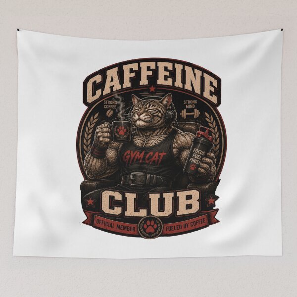 Item preview, Caffeine Club Official Member Funny Gym Cat Coffee Vintage Gift designed and sold by Digistore1221.