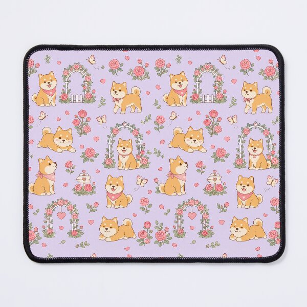 Item preview, Shiba Inu Rose Garden Pattern designed and sold by Soft Berry Studio.