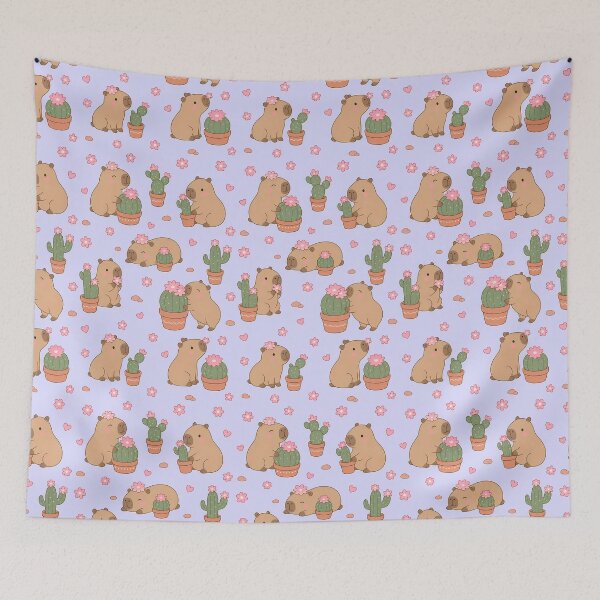 Item preview, Capybara Cactus Flower Pattern designed and sold by Soft Berry Studio.