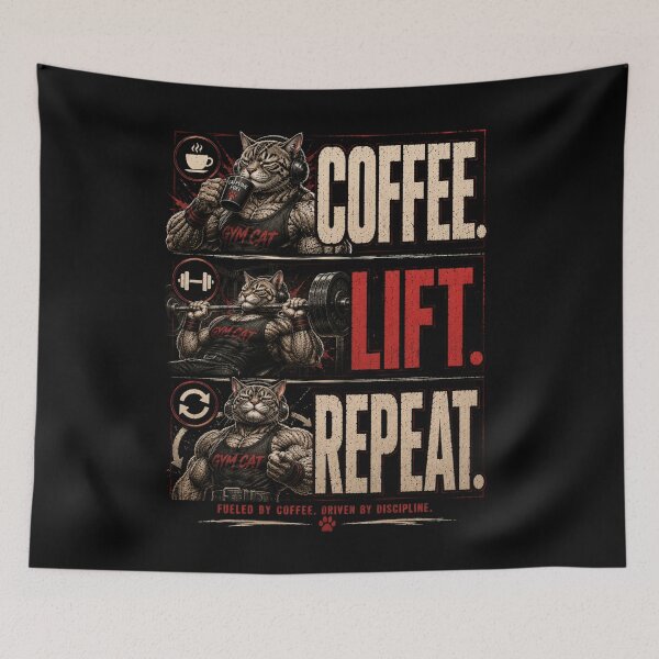 Item preview, Coffee Lift Repeat Funny Gym Cat Vintage Fitness Routine Gift designed and sold by Digistore1221.