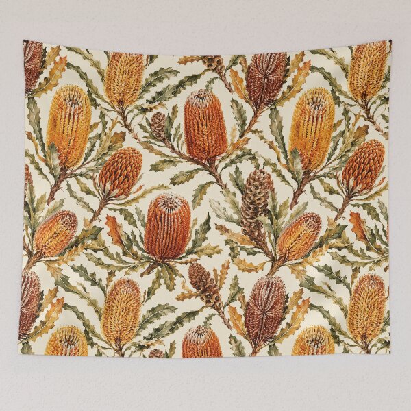 Item preview, Banksia Wild Australian Watercolor Seamless Floral Pattern designed and sold by Inkworksbyshery.