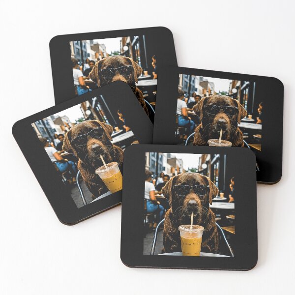 Item preview, Funny Dog Cafe , Cool Labrador with Sunglasses Drinking Iced Coffee designed and sold by Rahamkshop.