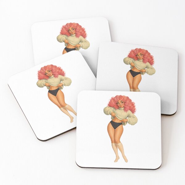 Item preview, Pink Curly Girl Pin-Up | Original Cozy Retro Illustration designed and sold by Cosplayvintage.