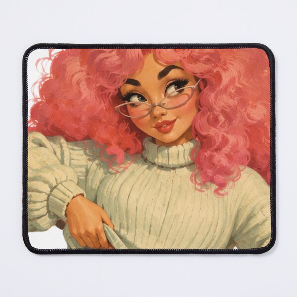 Item preview, Pink Curly Girl Pin-Up | Original Cozy Retro Illustration designed and sold by Cosplayvintage.