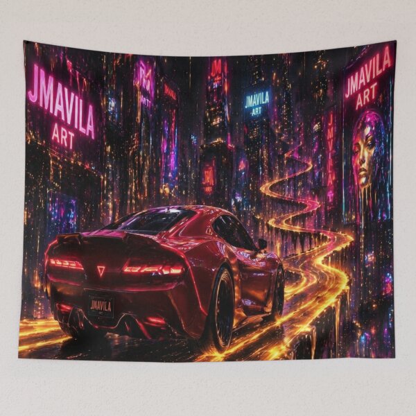 Item preview, Coche rojo retro cyberpunk designed and sold by JMAVILA ART.