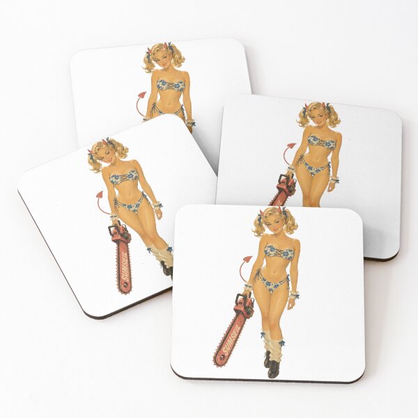 Item preview, Devil Girl Chainsaw Pin-Up | Original Retro Horror Fantasy Illustration designed and sold by Cosplayvintage.