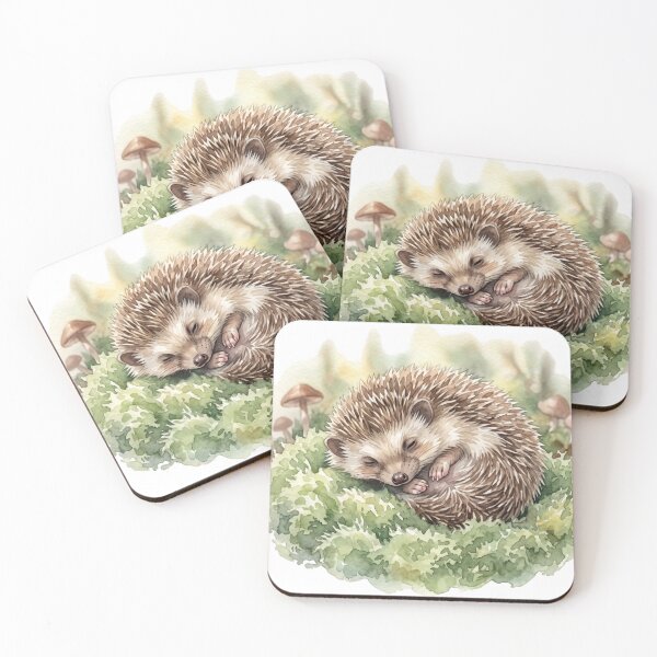 Item preview, Realistic Watercolor Hedgehog Napping in Secret Forest Moss designed and sold by 0Zetgest.