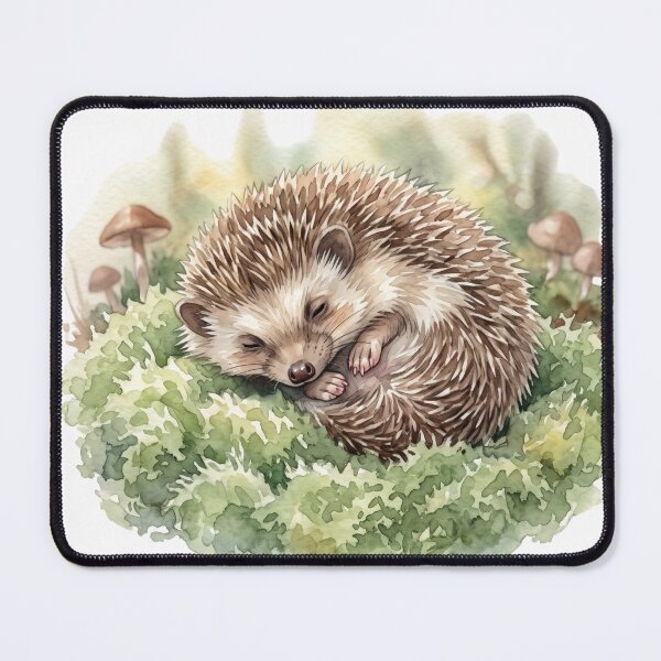 Item preview, Realistic Watercolor Hedgehog Napping in Secret Forest Moss designed and sold by 0Zetgest.