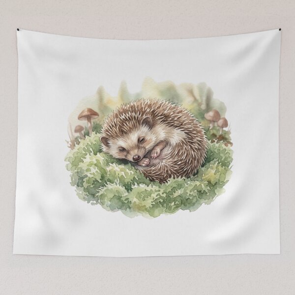 Item preview, Realistic Watercolor Hedgehog Napping in Secret Forest Moss designed and sold by 0Zetgest.