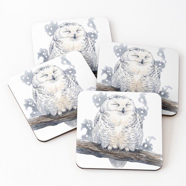 Item preview, Fluffed-Up Winter Owl Cozy Nap on Branch Watercolor designed and sold by 0Zetgest.