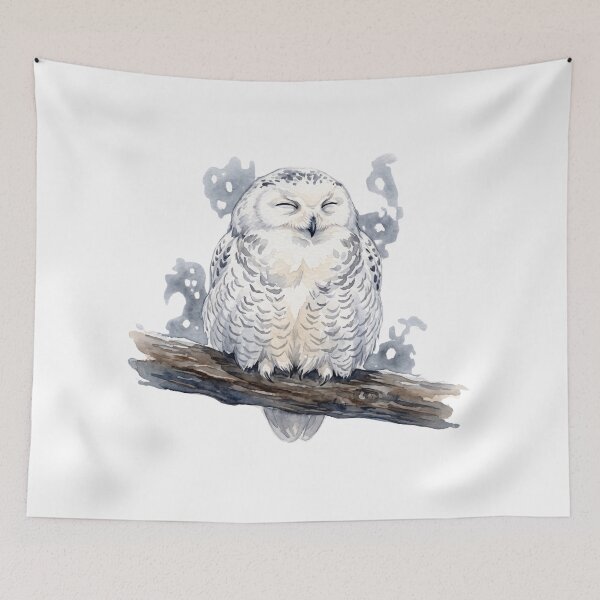 Item preview, Fluffed-Up Winter Owl Cozy Nap on Branch Watercolor designed and sold by 0Zetgest.
