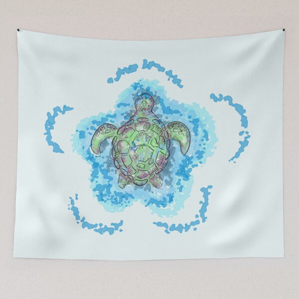 Item preview, Aesthetic Sea Turtle Watercolor Mandala Black Background Design designed and sold by DreamerX.