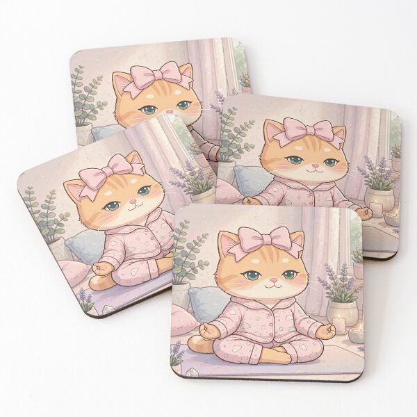 Item preview, Cute Meditating Kawaii Cat Illustration designed and sold by Moody Vibes Studio.