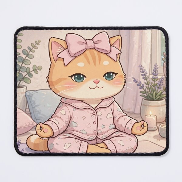 Item preview, Cute Meditating Kawaii Cat Illustration designed and sold by Moody Vibes Studio.