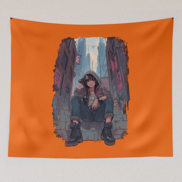 Item preview, Cyberpunk Street Girl Neo Tokyo Neon Painterly Manga Art designed and sold by The Fine Print by BassAddict.