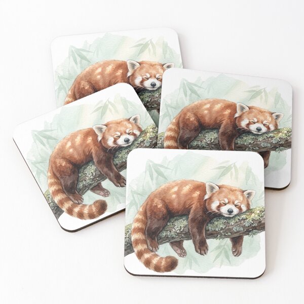 Item preview, Relaxed Red Panda Sprawling on Lichen Branch Watercolor designed and sold by 0Zetgest.
