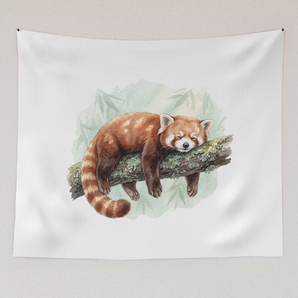 Item preview, Relaxed Red Panda Sprawling on Lichen Branch Watercolor designed and sold by 0Zetgest.