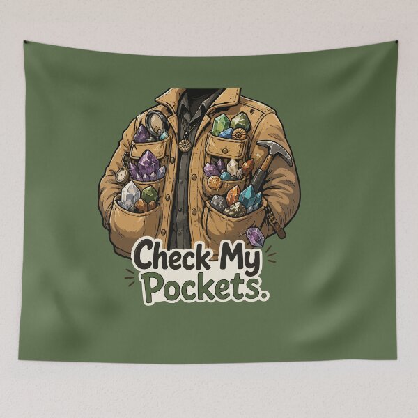 Item preview, Check My Pockets Funny Rockhound Sticker for Crystal Collectors & Geology Lovers designed and sold by SimplePoDesign.