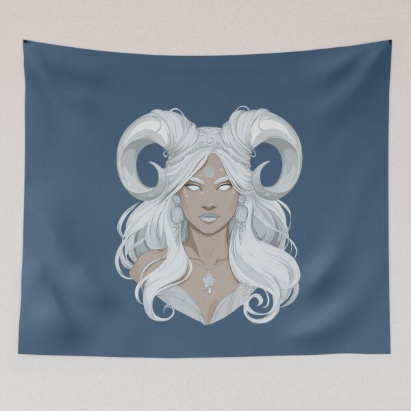 Item preview, Moon Goddess Ram Horn Fantasy Portrait designed and sold by MythicMood.