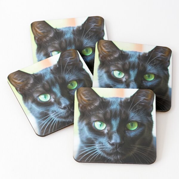 Item preview, Animals - Black Cat with Hypnotic Gaze, Feline Portrait with Piercing Green Eyes designed and sold by World-Pets.
