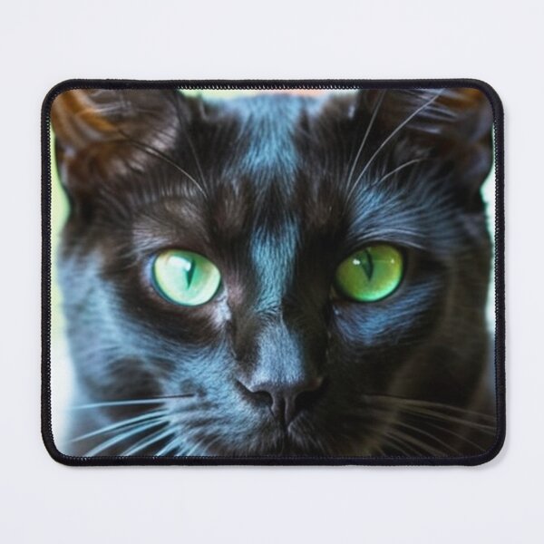 Item preview, Animals - Black Cat with Hypnotic Gaze, Feline Portrait with Piercing Green Eyes designed and sold by World-Pets.
