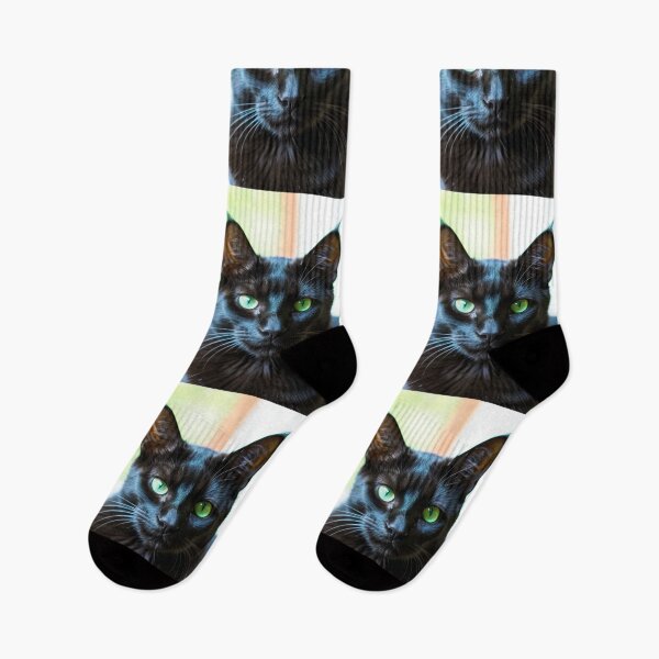 Item preview, Animals - Black Cat with Hypnotic Gaze, Feline Portrait with Piercing Green Eyes designed and sold by World-Pets.