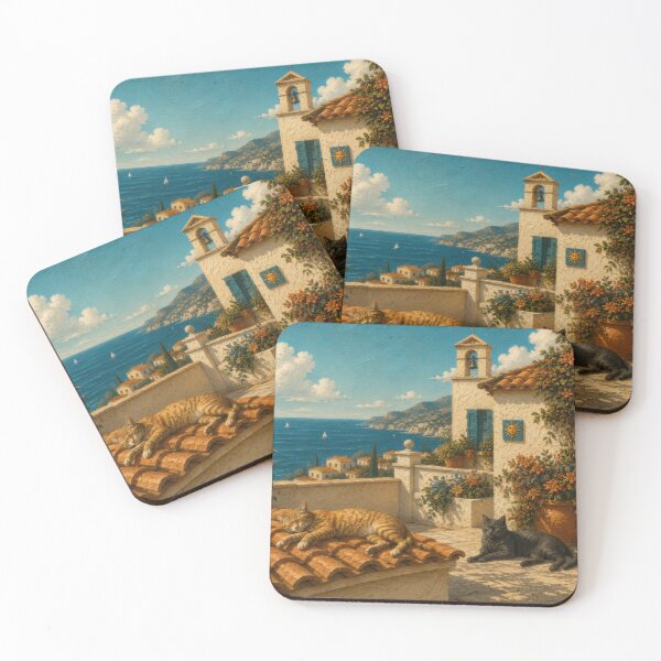 Item preview, Cats Relaxing on Mediterranean Terrace designed and sold by Andy Gambino Art.