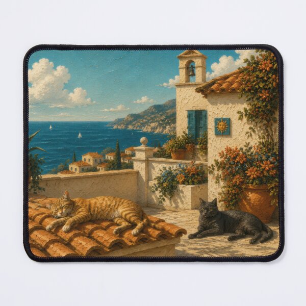 Item preview, Cats Relaxing on Mediterranean Terrace designed and sold by Andy Gambino Art.