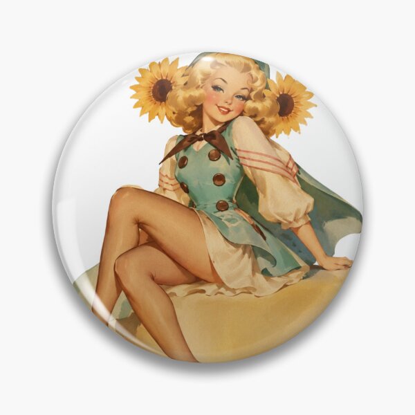 Item preview, Vintage Sunshine Pin-Up Girl | Original Retro Sunflower Illustration designed and sold by Cosplayvintage.