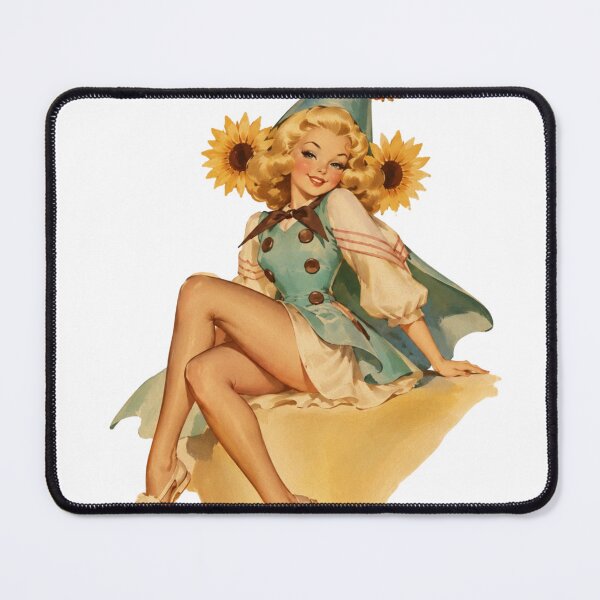 Item preview, Vintage Sunshine Pin-Up Girl | Original Retro Sunflower Illustration designed and sold by Cosplayvintage.