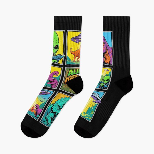Aperçu de l'œuvre Aliens contre Dinosaures Pop Art Rétro créée et vendue par redsharkuk.