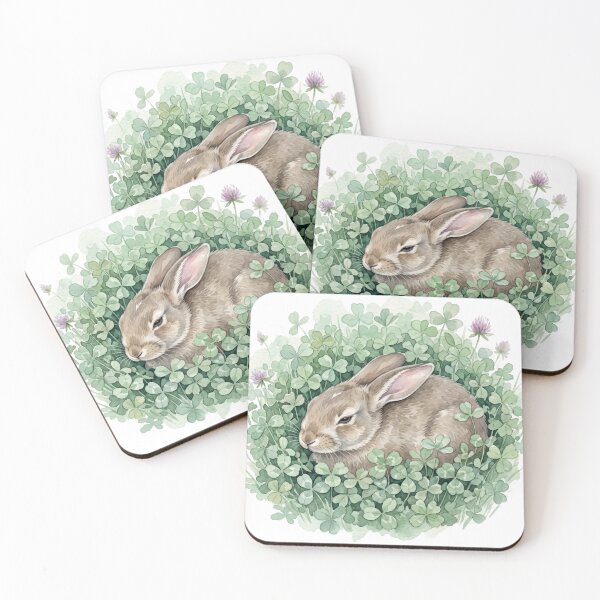Item preview, Safe Bunny Hideaway Nestled in Dense Green Clover Watercolor designed and sold by 0Zetgest.