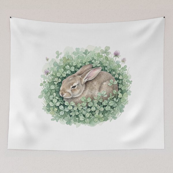 Item preview, Safe Bunny Hideaway Nestled in Dense Green Clover Watercolor designed and sold by 0Zetgest.