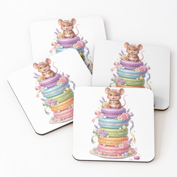 Item preview, Smiling mouse on rainbow macarons designed and sold by kidoramagic.