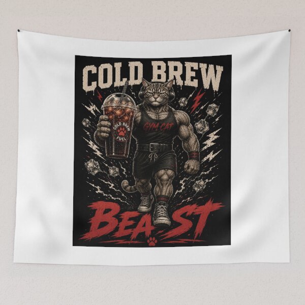 Item preview, Cold Brew Beast Funny Gym Cat Coffee Vintage Fitness Gift designed and sold by Digistore1221.