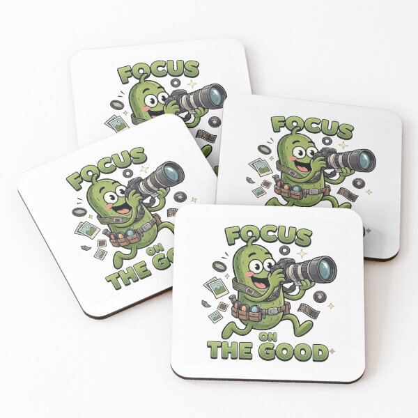 Item preview, Focus On The Good Cute Pickle Photographer Camera Mental Health Positive Mindset Quote designed and sold by Basma Designs | Retro, Kawaii Shirts & Stickers.