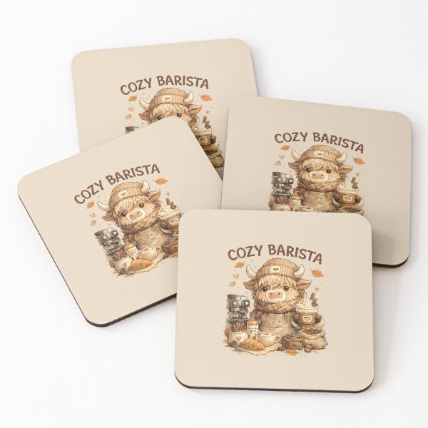 Item preview, Cozy Barista Highland Cow designed and sold by HapaHara.
