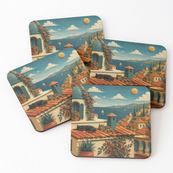 Item preview, Mediterranean Rooftop with Cats designed and sold by Andy Gambino Art.