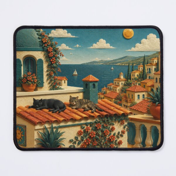 Item preview, Mediterranean Rooftop with Cats designed and sold by Andy Gambino Art.