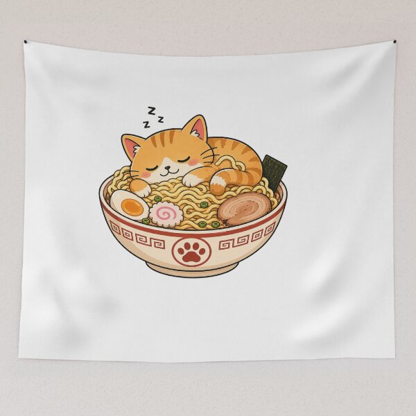 Item preview, Cute Cat Eating Ramen Funny Kawaii Japanese Noodles designed and sold by AMICO77.