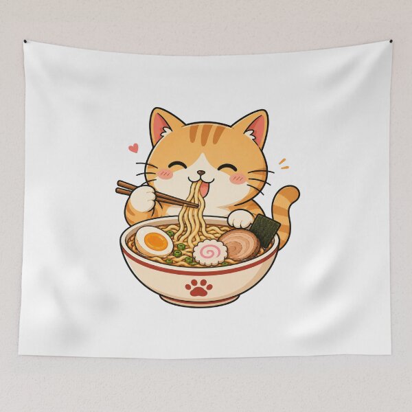 Item preview, Cute Cat Eating Ramen Funny Kawaii Japanese Noodles designed and sold by AMICO77.