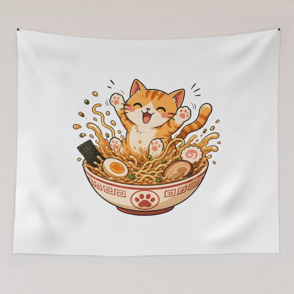 Item preview, Cute Cat Eating Ramen Funny Kawaii Japanese Noodles designed and sold by AMICO77.