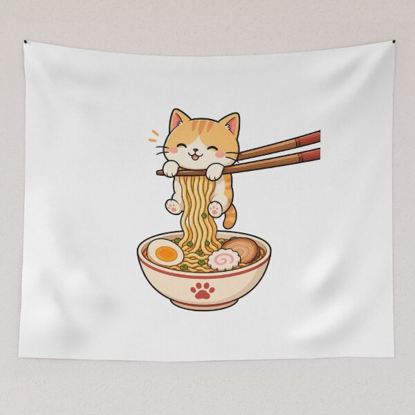 Item preview, Cute Cat Eating Ramen Funny Kawaii Japanese Noodles designed and sold by AMICO77.